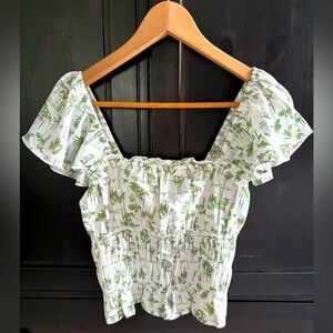 Abercrombie & Fitch White and Green Ruffle Blouse